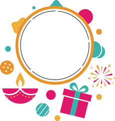 Flat Style Decorative Celebration Element with Diya and Present Illustration
