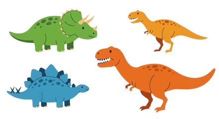 Collection of cartoon dinosaurs isolated on white background
