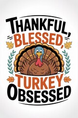 Fototapeta premium Cartoon Turkey with Autumn Leaves and 