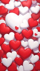 A vibrant graphic of many red and white hearts