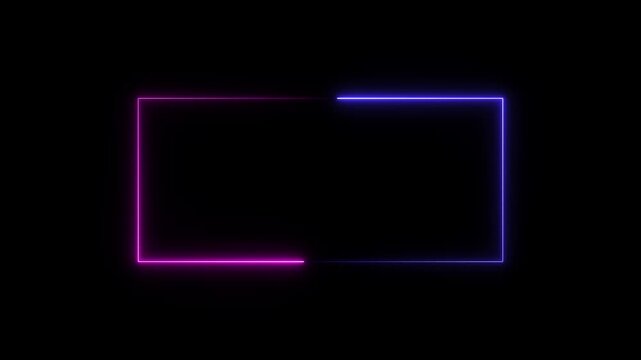 Animation of glowing neon rectangles abstract background. abstract glowing neon rectangle border frame. Square rectangle picture frame with two tone neon color motion graphic