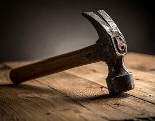 Rusty Hammer on Wooden Tabletop.