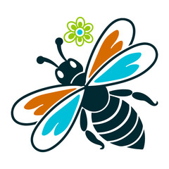 Stylized Honeybee with Flower Graphic Illustration Pollinator Magic honeybee mid flight wings forming the shape of a flower petal