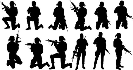 Female Soldier Warrior with Assault Rifle Silhouette
