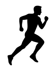 Speed in Silhouette: A dynamic black silhouette of a runner, poised in mid-stride, emphasizing movement, determination, and the pursuit of fitness.
