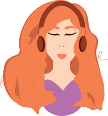 A red-haired girl with headphones and her eyes closed