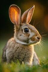 Fototapeta premium Close-up of a rabbit in golden light