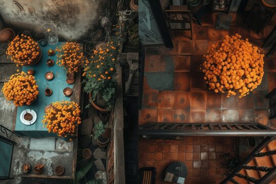 Marigolds garden flower plant architecture. - Powered by Adobe