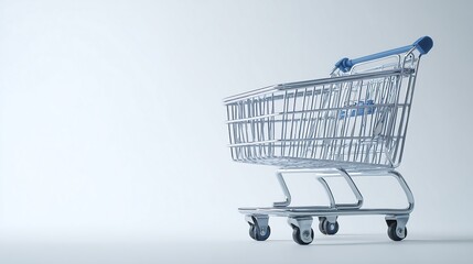 Silver shopping cart with transparent background