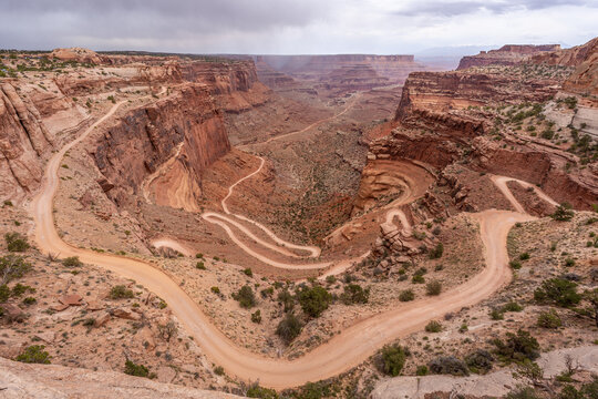 View of the Shafer canyon trail in Canyonlands national park, USA