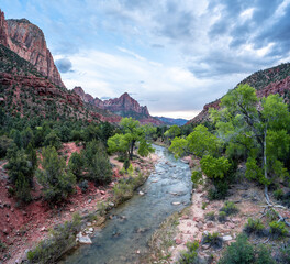 Landscape image of the Zion national park with beautiful hikes and impressive canyons