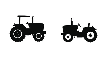 Simple black silhouettes depicting two vintage style farm tractors
