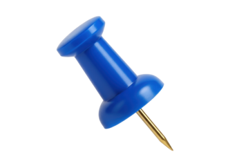 Isolated push pin with gold point ready for use, notice board tool or office supply