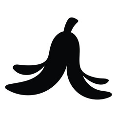 Black Silhouette of a Banana Peel on White Background vector transparent background cutout illutarstion
