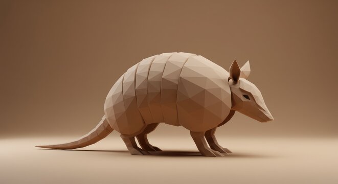 Geometric armadillo art rendered with warm, neutral color background