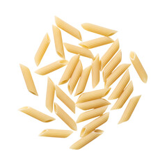 Scattered Penne Pasta on White Background
