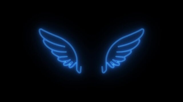 Two vibrant neon wings glowing against a dark backdrop, representing concepts of freedom, spirituality, and fantasy, creating a striking visual
