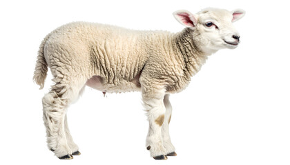 A young lamb standing and looking to the side isolated on transparent background