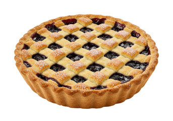 Isolated blueberry pie with lattice crust and sprinkle of sugar ready to serve dessert