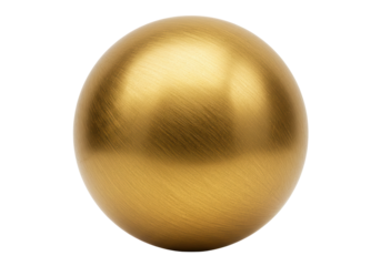 Isolated gold metal sphere object with shiny reflective brushed texture surface art design