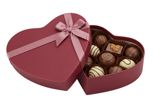 Isolated Valentines Day heart-shaped box of assorted chocolates, pink bow, for love giving - Powered by Adobe