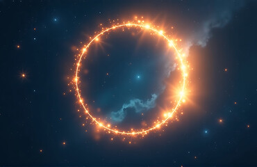 Obraz premium majestic ethereal cosmic ring glows otherworldly aura suspended amidst deep inky blue expanse starry space soft golden