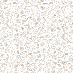 Repeat pattern of bakery goods on white background