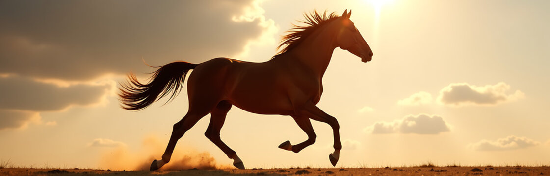 majestic thoroughbred bursts motion sleek body captured dramatic perspective sunlight dancing