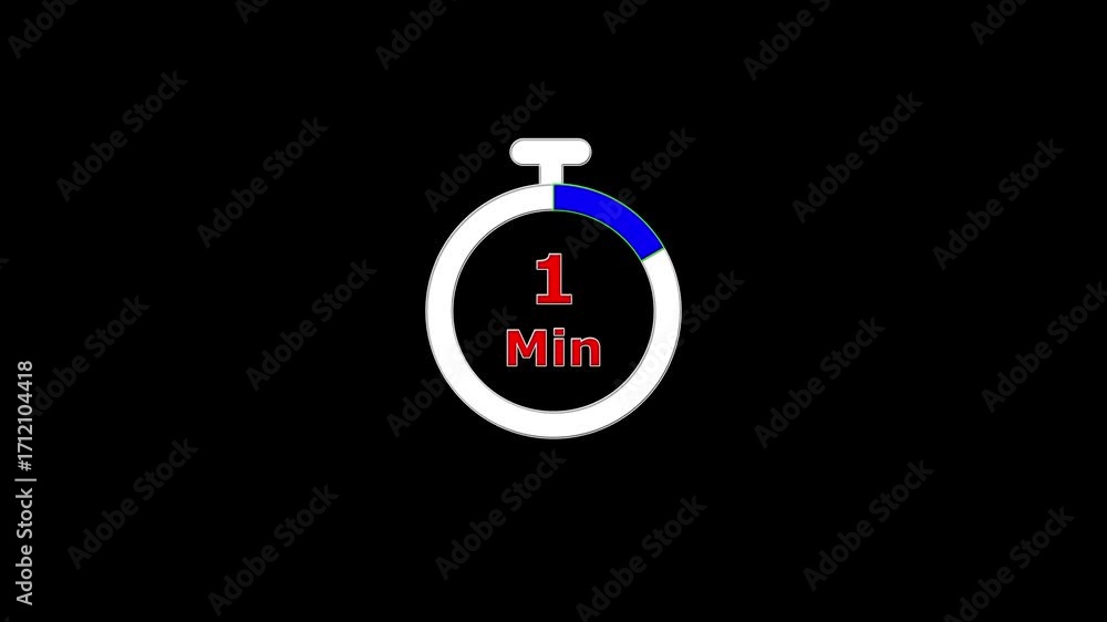 Poster circular timer countdown 5 to 0 minutes. 5 minute countdown clock animation. white, blue , red color