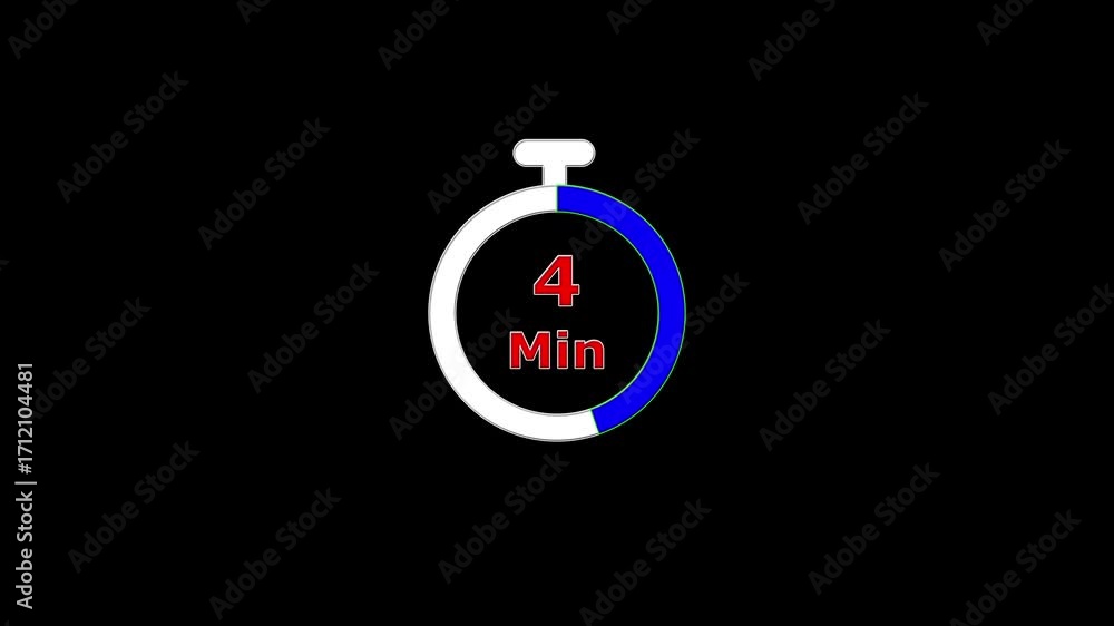 Poster circular timer countdown 8 to 0 minutes. 8 minute countdown clock animation. white, blue , red color