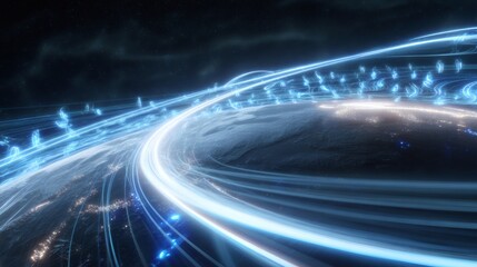 Abstract blue and white interconnected spheres, illustrating futuristic connectivity.