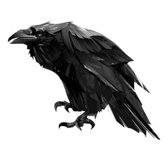 drawing of a sitting raven bird on a white background