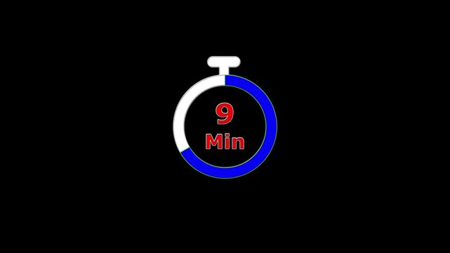 Circular timer countdown 14 to 0 minutes. 14 minute countdown clock animation. white, blue , red colors to this video.
