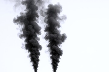 Dramatic Black Smoke Rising: Abstract Plumes Against White Background for Environmental and Industrial Concepts