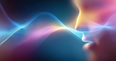 Abstract Visualization of Voice or Sound Frequencies Emanating from a Person's Mouth with Colorful Light Waves