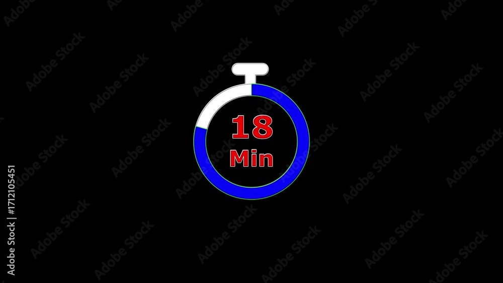Poster circular timer countdown 23 to 0 minutes. 23 minute countdown clock animation. white, blue , red col