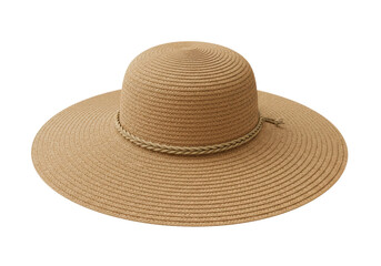 Isolated woven straw sun hat with a braid trim, summer headgear for sun protection outdoor