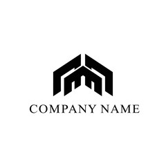Abstract black logo featuring three interconnected upward-pointing geometric shapes resembling arrows or buildings, with 'COMPANY NAME' text below on a white background.