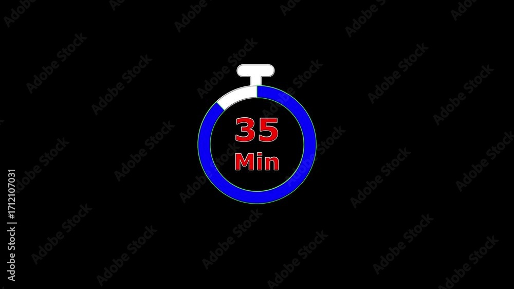 Poster circular timer countdown 40 to 0 minutes. 40 minute countdown clock animation. white, blue , red col