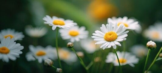 Fototapeta premium Close-Up of Blooming Daisies in a Lush Field: Floral Beauty and Natural Serenity