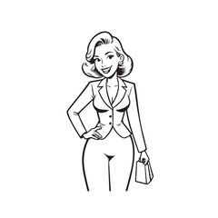 Beautiful Woman in Formal Dress Black and White Illustration Vector Art Design
