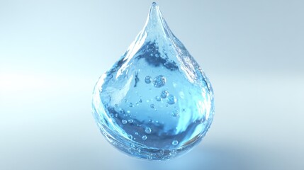 Translucent Water Drop with Bubbles Suspended in Air, Clean Hydration Concept with 3D Rendering