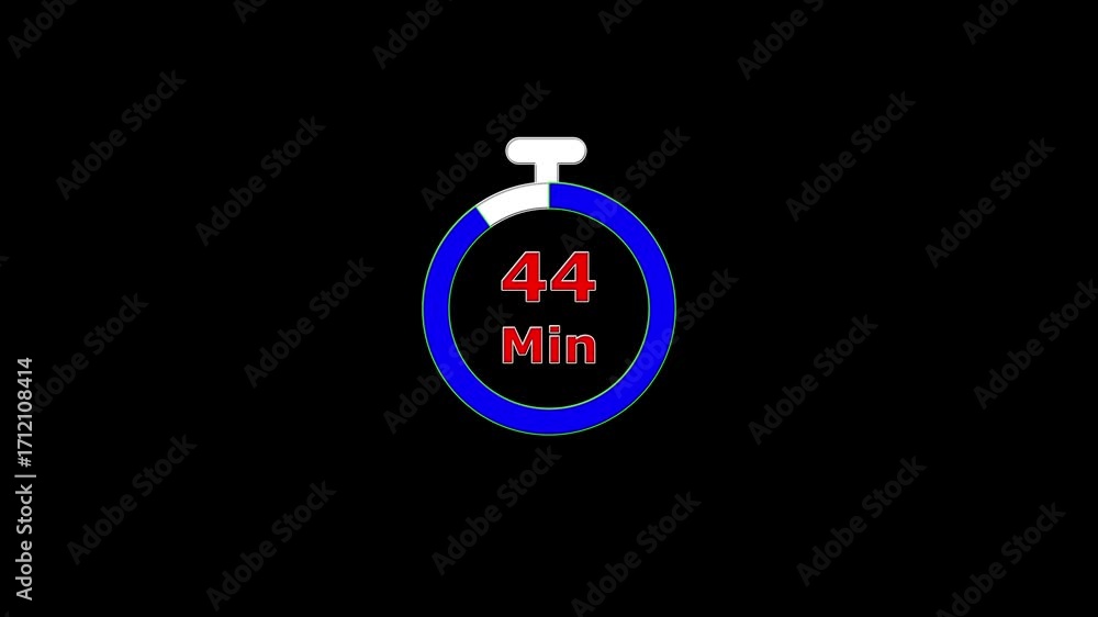 Poster circular timer countdown 49 to 0 minutes. 49 minute countdown clock animation. white, blue , red col