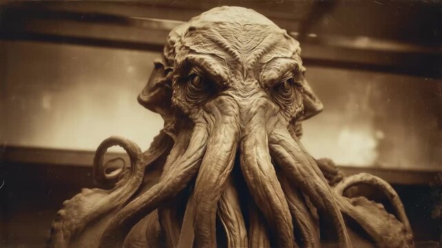 The cthulhu by james taylor. A sculpture of cthulhu with tentacles. A detailed detailed horror with a menacing mysterious. "the cthulhu written by james taylor. " Lifestyle.