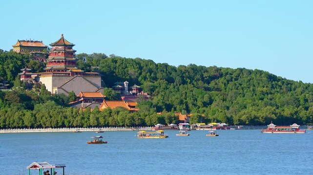 Summer View of Buddhist Incense Pavilion and Kunming Lake in the Summer Palace, Beijing, China