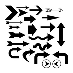 Arrow Icons Set Black Silhouette Collection Different Styles Straight Curved Thick Thin Double Direction Wavy Turn Navigation Symbol Vector PNG  SVG Transparent Background Graphic Clipart Illustration
