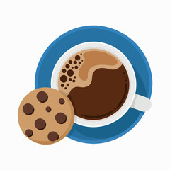 A Cup of Coffee with Froth and a Chocolate Chip Cookie Offering a Moment of Relaxation and Comfort in Simplistic Design