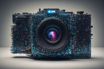 Cybernetic Camera with Digital Matrix. Generative AI. 