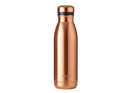 Isolated copper-colored stainless steel reusable insulated water bottle for beverages or liquid