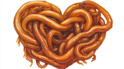Artistic Illustration of Intertwined Eels Forming a Heart Shape